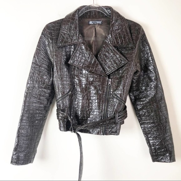 Rinascimento Faux Leather Brown Moto Short Jacket - Picture 1 of 10